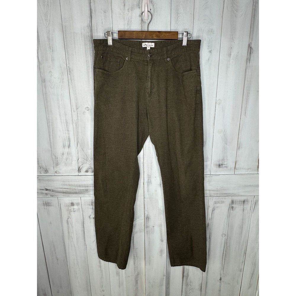 Peter Millar Cotton Stretch Flannel Five Pocket Pants Loden Green Size 33X31